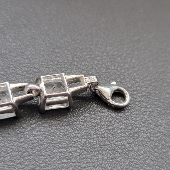 925 Princess Cut Tennis Bracelet | Square CZ Crystal Line Bracelet - Picture 7 of 10